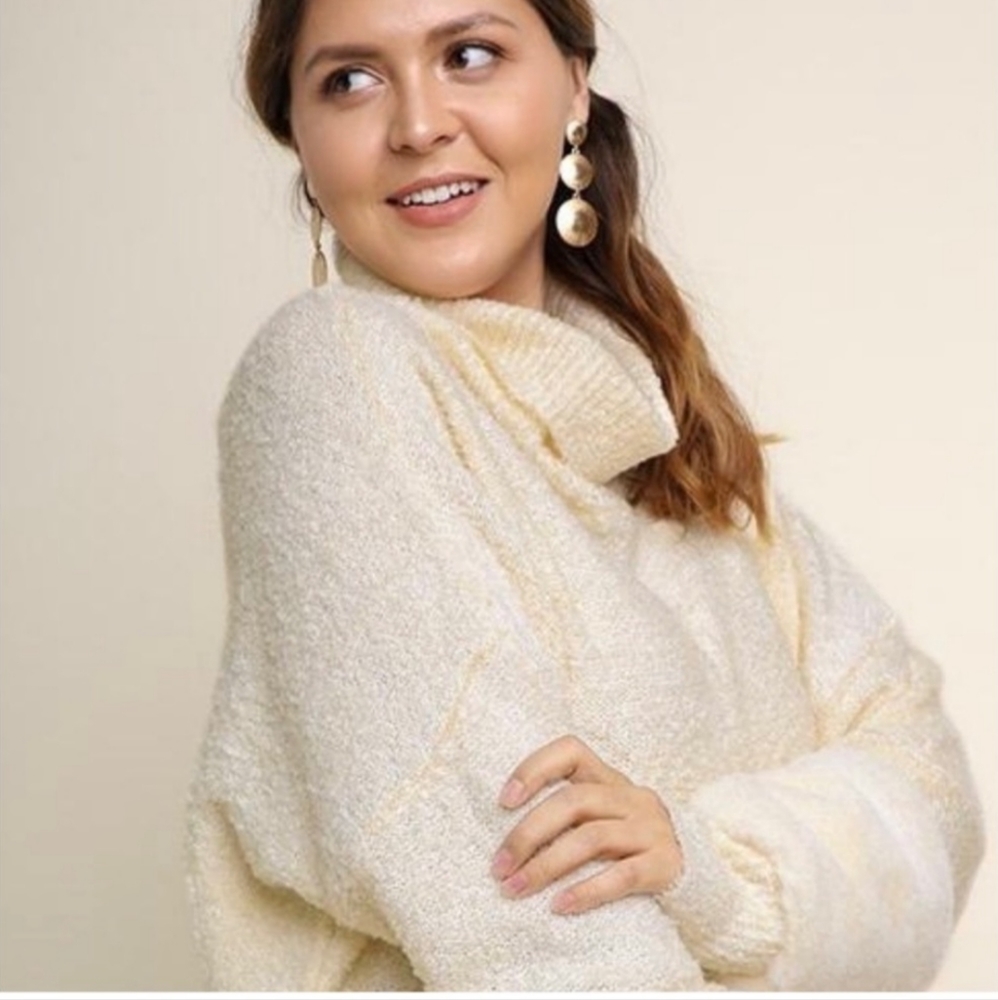 Umgee Cozy Turtleneck Sweater With Faux Fur Cuffs - Picture 2 of 5